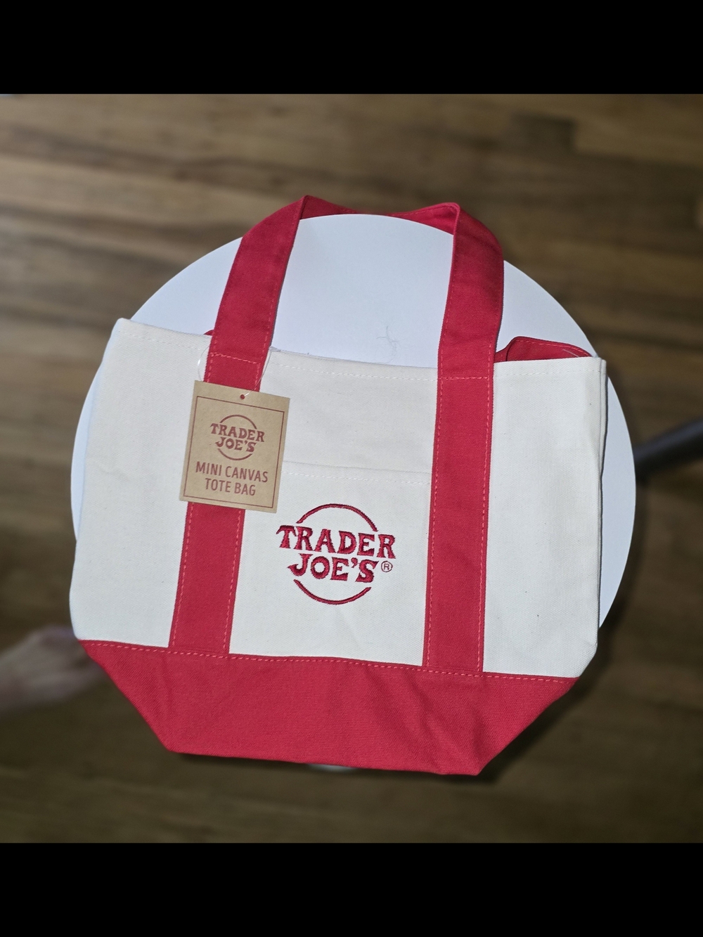 Trader Joe's Mini Canvas Tote Bag in Cream and Red Limited Edition!